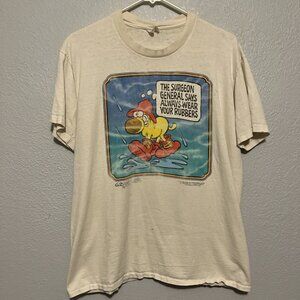 Vintage Stedman Hi Cru 1988 Grimmy Comic Strip "Always Wear Your Rubbers" Tee L